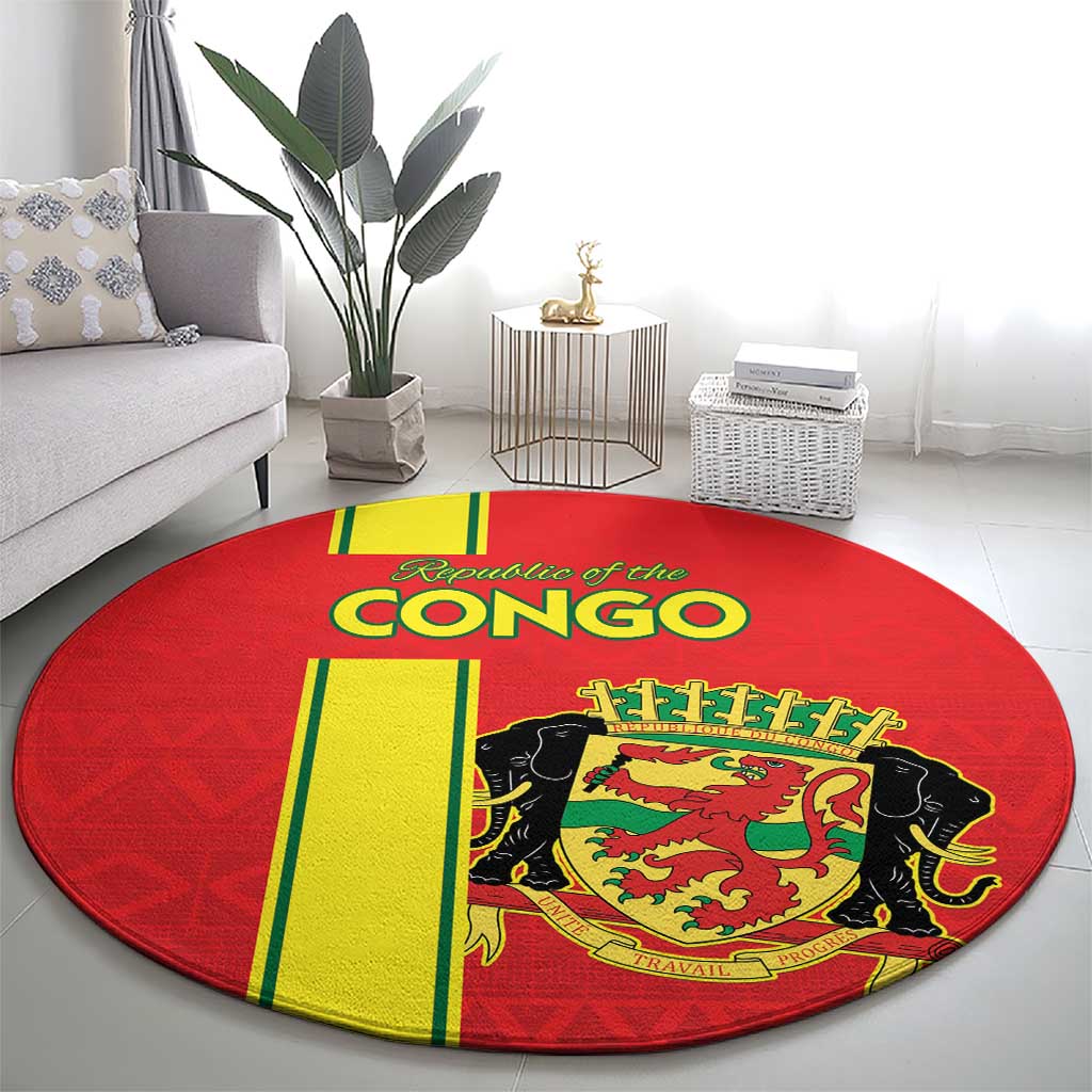 Congo Brazzaville Football Round Carpet Go Ba Diabulu ya Mbwaki Red Color - Wonder Print Shop
