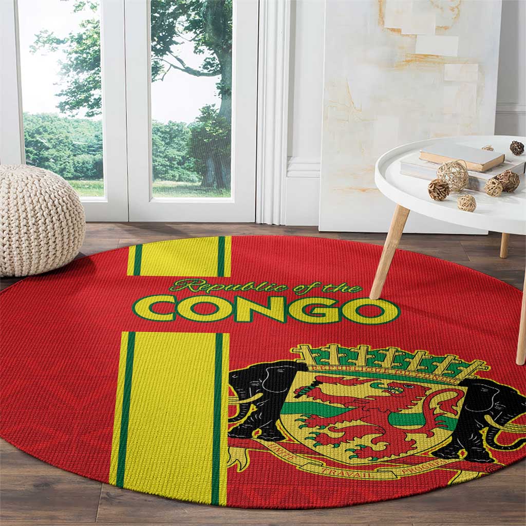 Congo Brazzaville Football Round Carpet Go Ba Diabulu ya Mbwaki Red Color - Wonder Print Shop