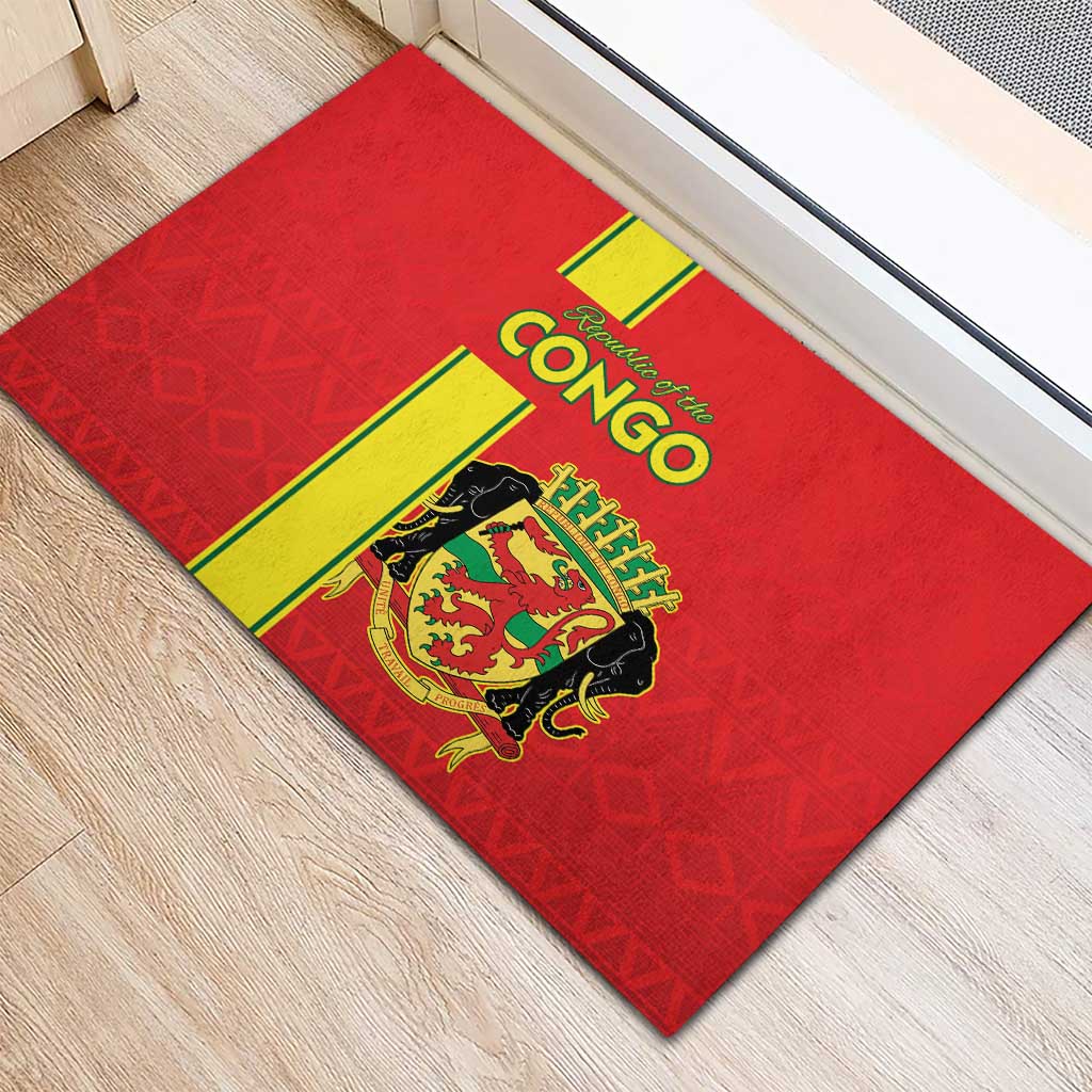 Congo Brazzaville Football Rubber Doormat Go Ba Diabulu ya Mbwaki Red Color - Wonder Print Shop