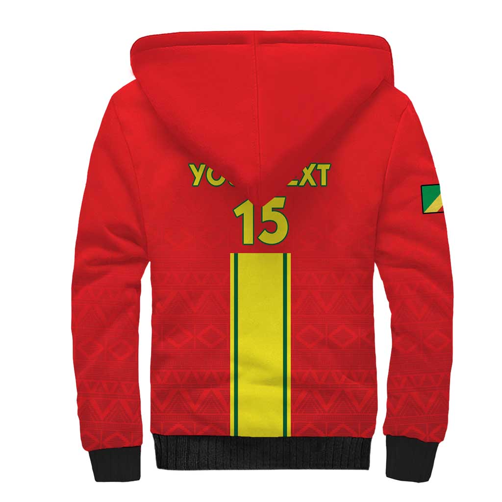 Custom Congo Brazzaville Football Sherpa Hoodie Go Ba Diabulu ya Mbwaki Red Color - Wonder Print Shop