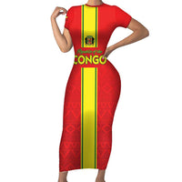 Custom Congo Brazzaville Football Short Sleeve Bodycon Dress Go Ba Diabulu ya Mbwaki Red Color - Wonder Print Shop