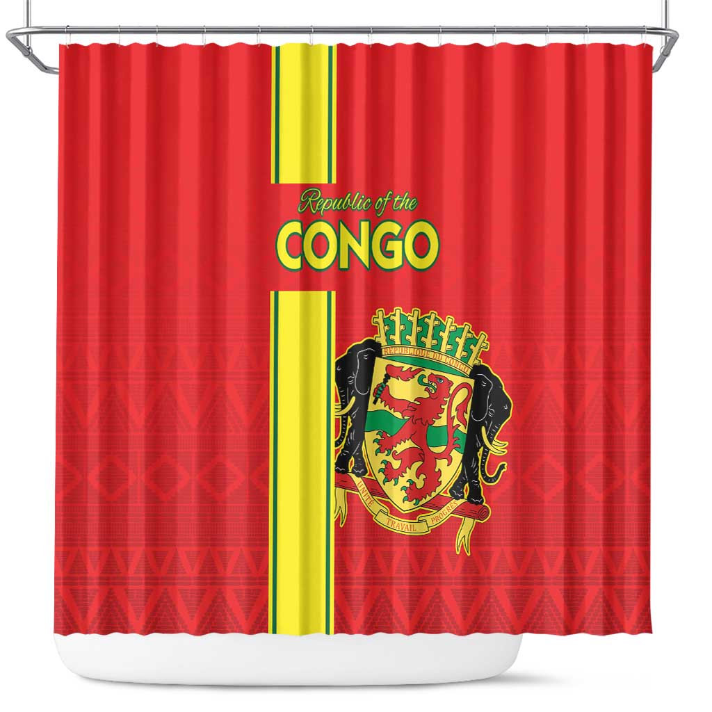 Congo Brazzaville Football Shower Curtain Go Ba Diabulu ya Mbwaki Red Color - Wonder Print Shop
