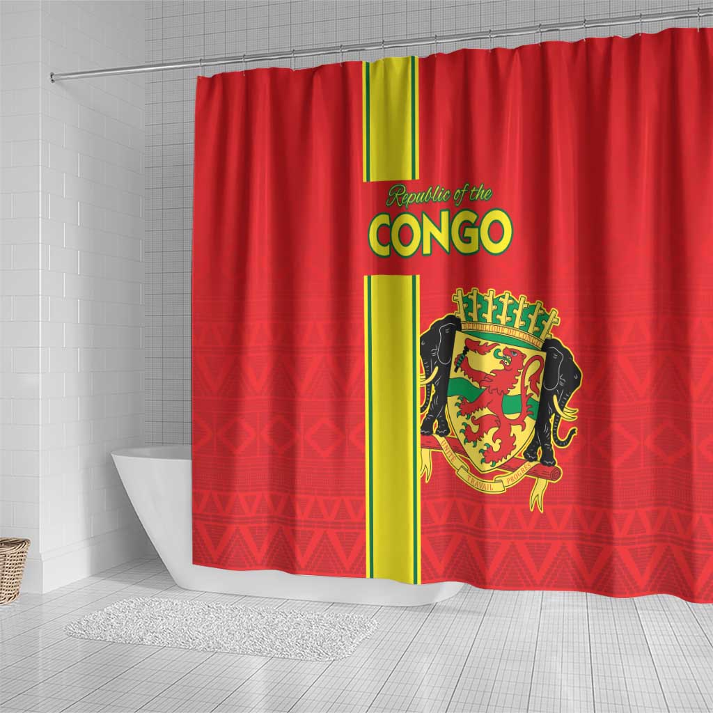 Congo Brazzaville Football Shower Curtain Go Ba Diabulu ya Mbwaki Red Color - Wonder Print Shop