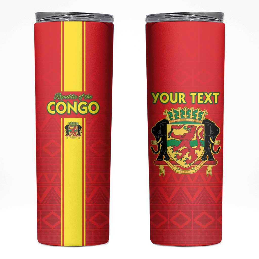 Custom Congo Brazzaville Football Skinny Tumbler Go Ba Diabulu ya Mbwaki Red Color - Wonder Print Shop