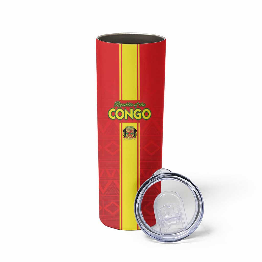 Custom Congo Brazzaville Football Skinny Tumbler Go Ba Diabulu ya Mbwaki Red Color - Wonder Print Shop