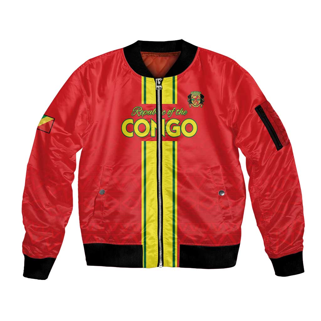 Custom Congo Brazzaville Football Sleeve Zip Bomber Jacket Go Ba Diabulu ya Mbwaki Red Color - Wonder Print Shop