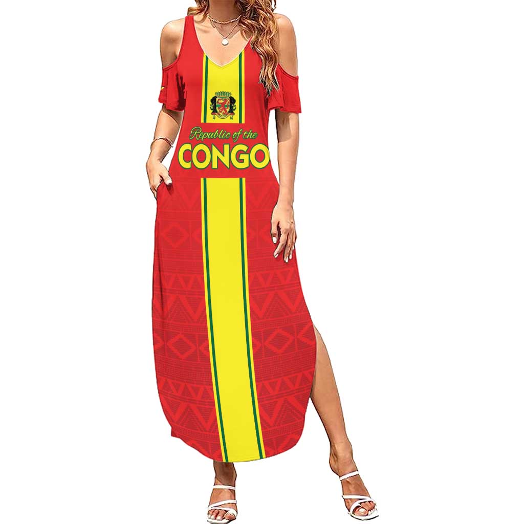 Custom Congo Brazzaville Football Summer Maxi Dress Go Ba Diabulu ya Mbwaki Red Color - Wonder Print Shop