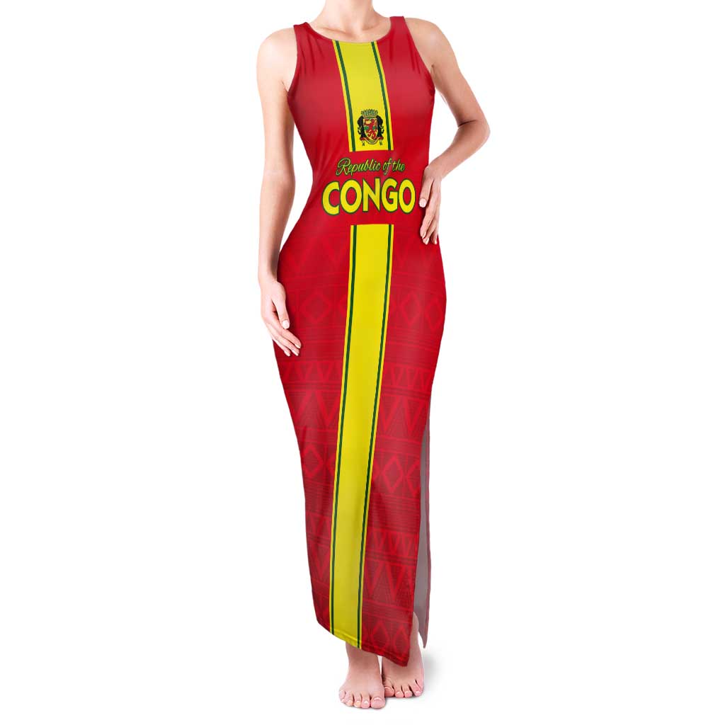 Custom Congo Brazzaville Football Tank Maxi Dress Go Ba Diabulu ya Mbwaki Red Color - Wonder Print Shop