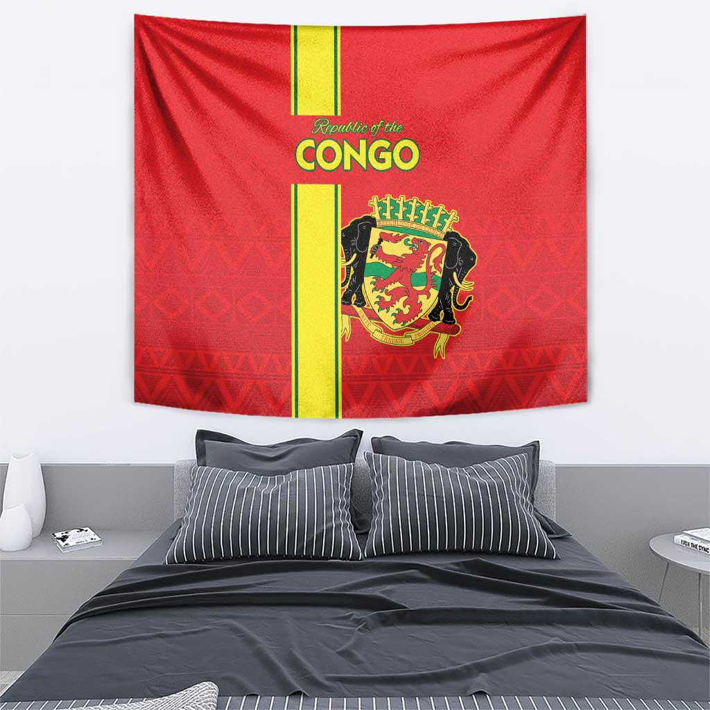 Congo Brazzaville Football Tapestry Go Ba Diabulu ya Mbwaki Red Color - Wonder Print Shop