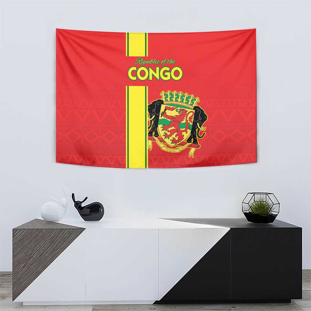 Congo Brazzaville Football Tapestry Go Ba Diabulu ya Mbwaki Red Color - Wonder Print Shop