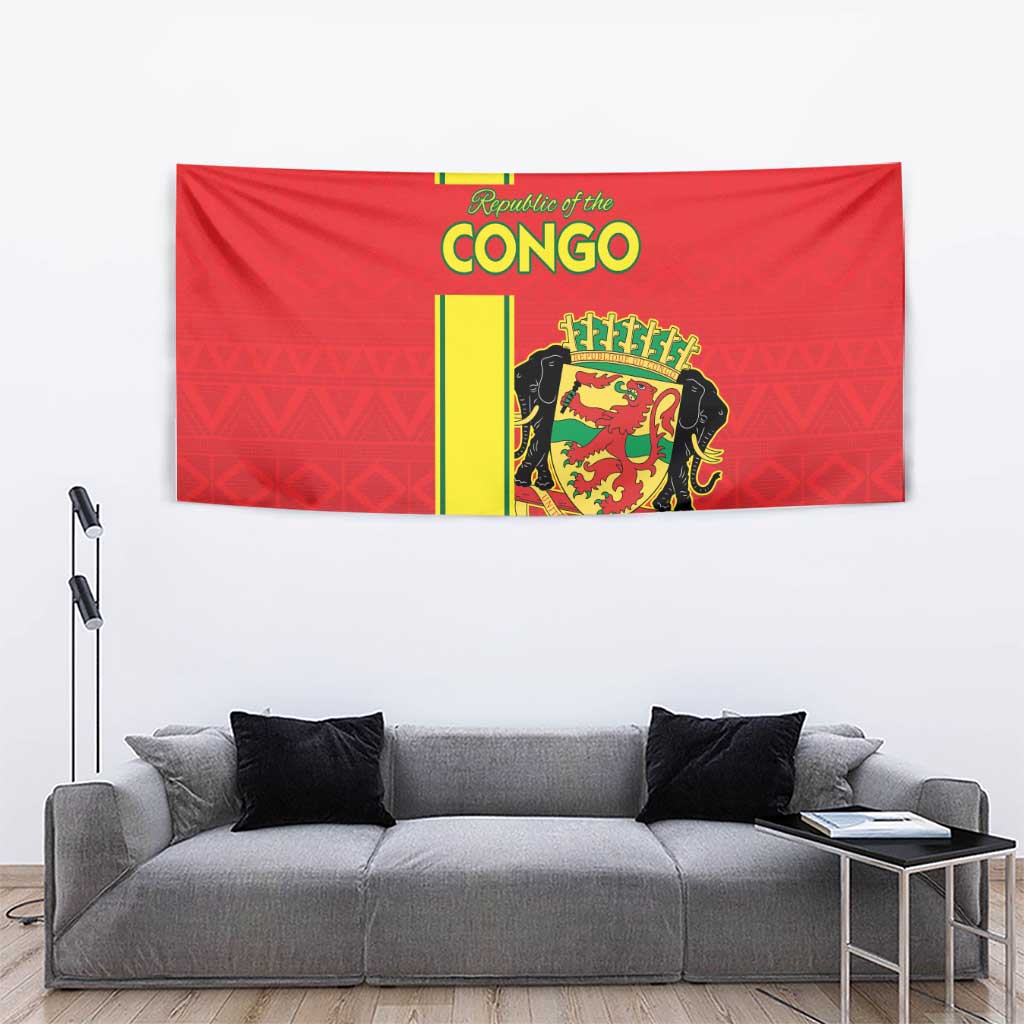 Congo Brazzaville Football Tapestry Go Ba Diabulu ya Mbwaki Red Color - Wonder Print Shop