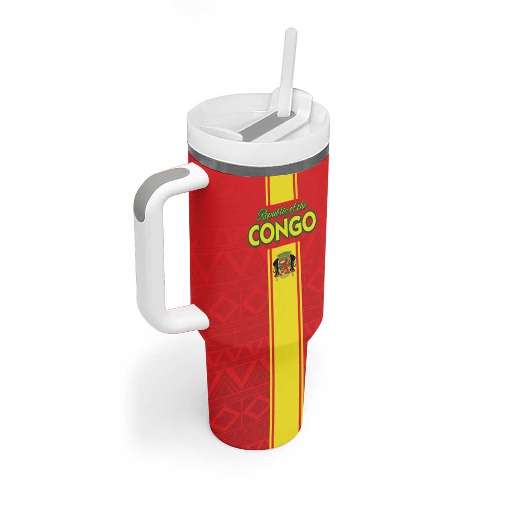 Custom Congo Brazzaville Football Tumbler With Handle Go Ba Diabulu ya Mbwaki Red Color - Wonder Print Shop