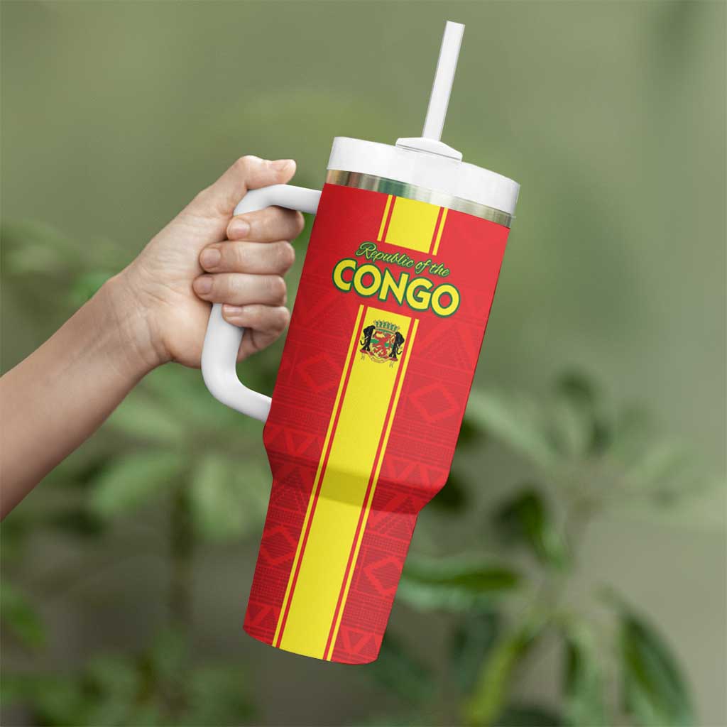 Custom Congo Brazzaville Football Tumbler With Handle Go Ba Diabulu ya Mbwaki Red Color - Wonder Print Shop