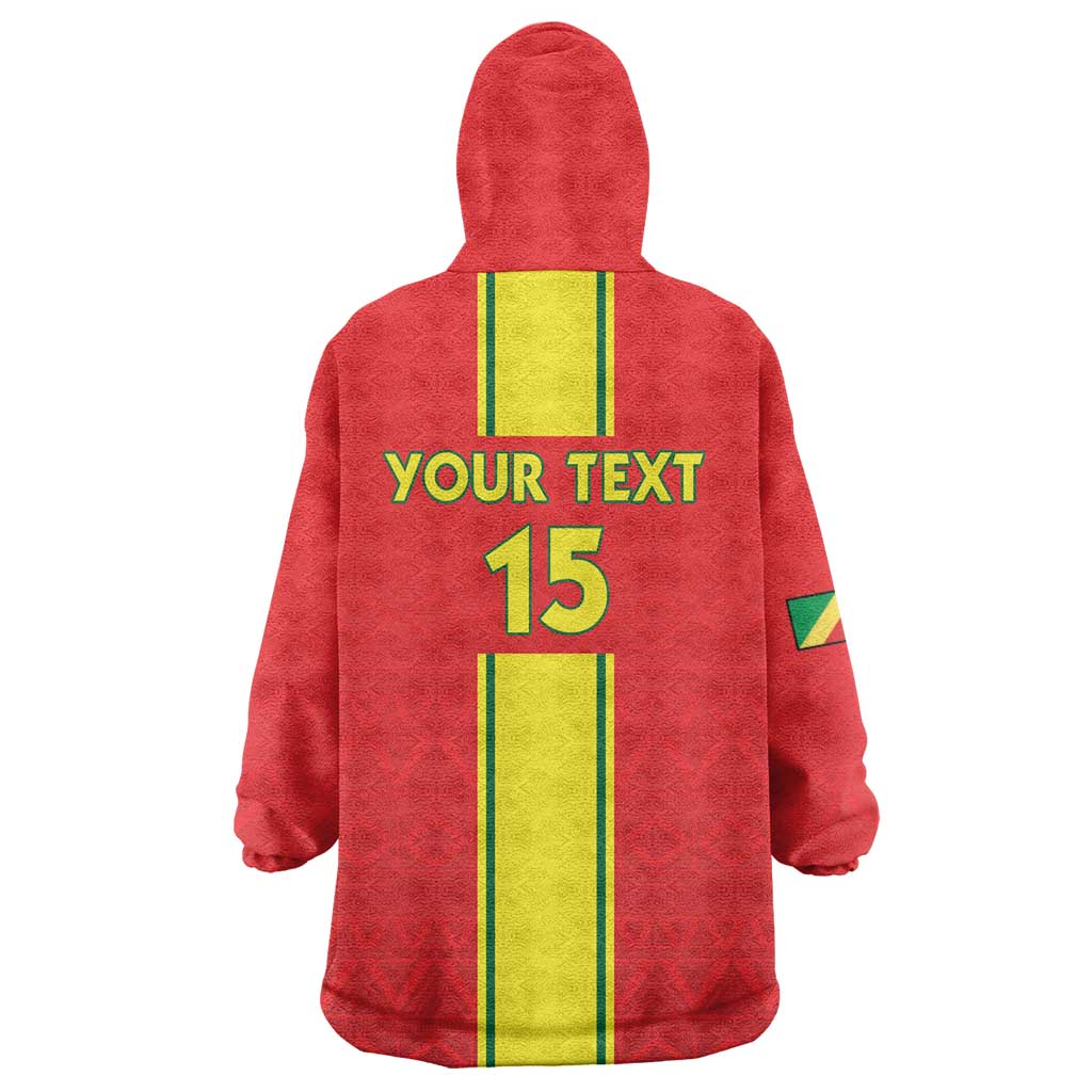 Custom Congo Brazzaville Football Wearable Blanket Hoodie Go Ba Diabulu ya Mbwaki Red Color - Wonder Print Shop
