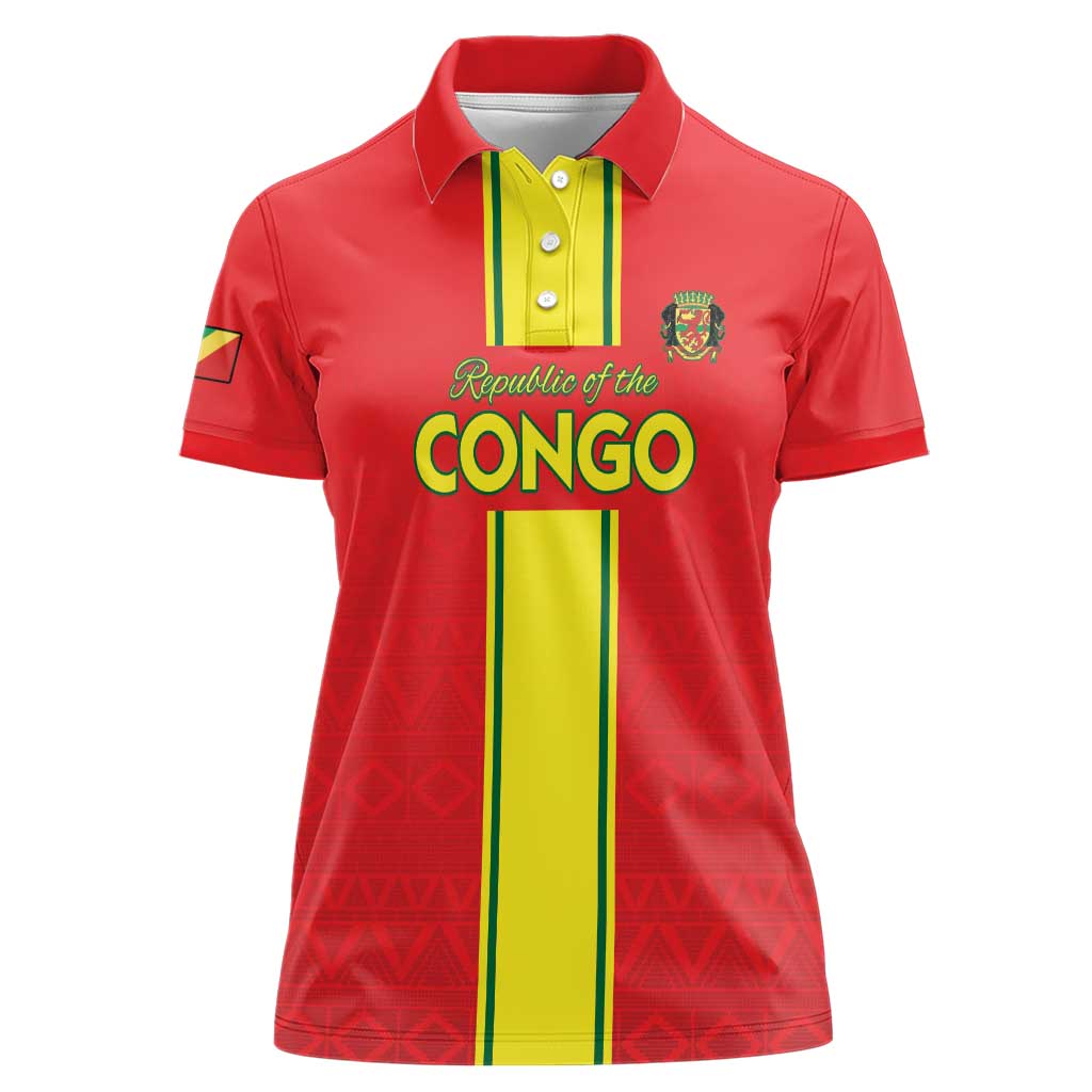 Custom Congo Brazzaville Football Women Polo Shirt Go Ba Diabulu ya Mbwaki Red Color - Wonder Print Shop
