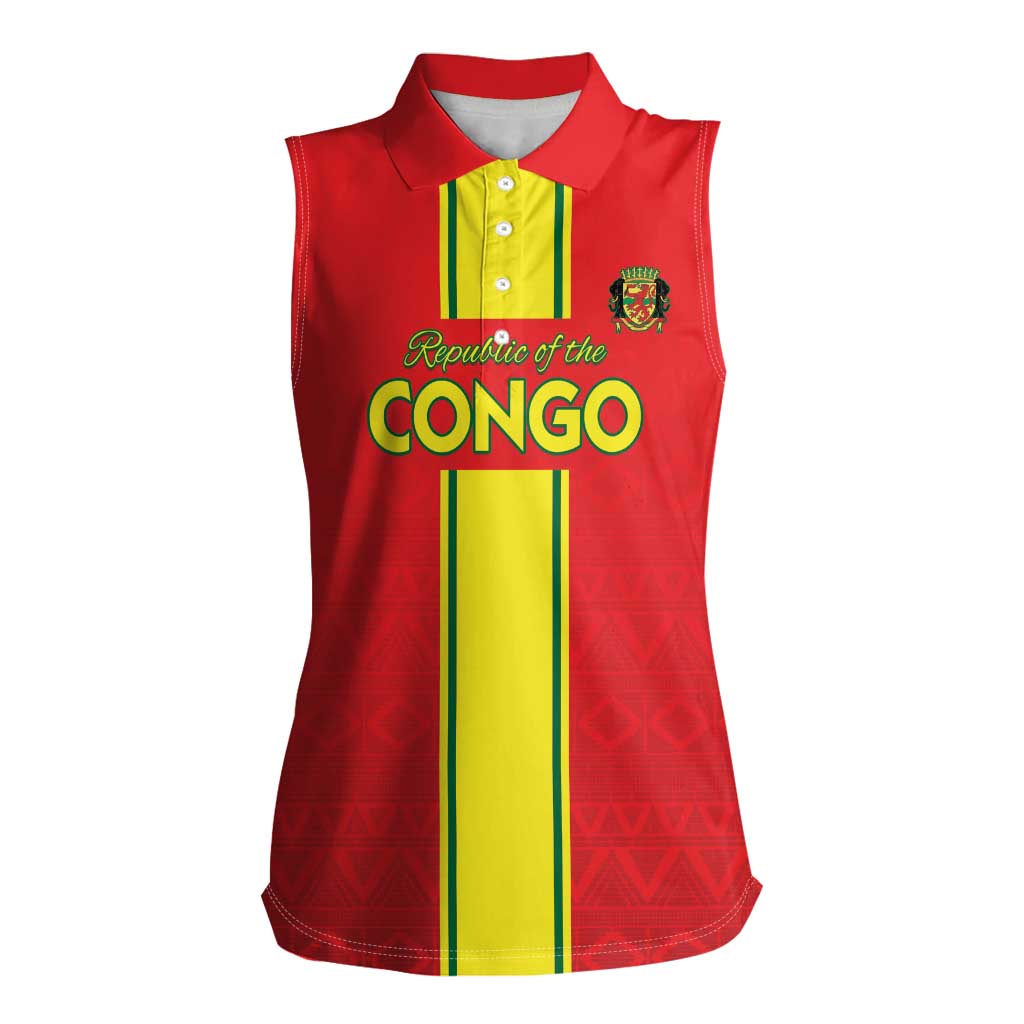 Custom Congo Brazzaville Football Women Sleeveless Polo Shirt Go Ba Diabulu ya Mbwaki Red Color - Wonder Print Shop