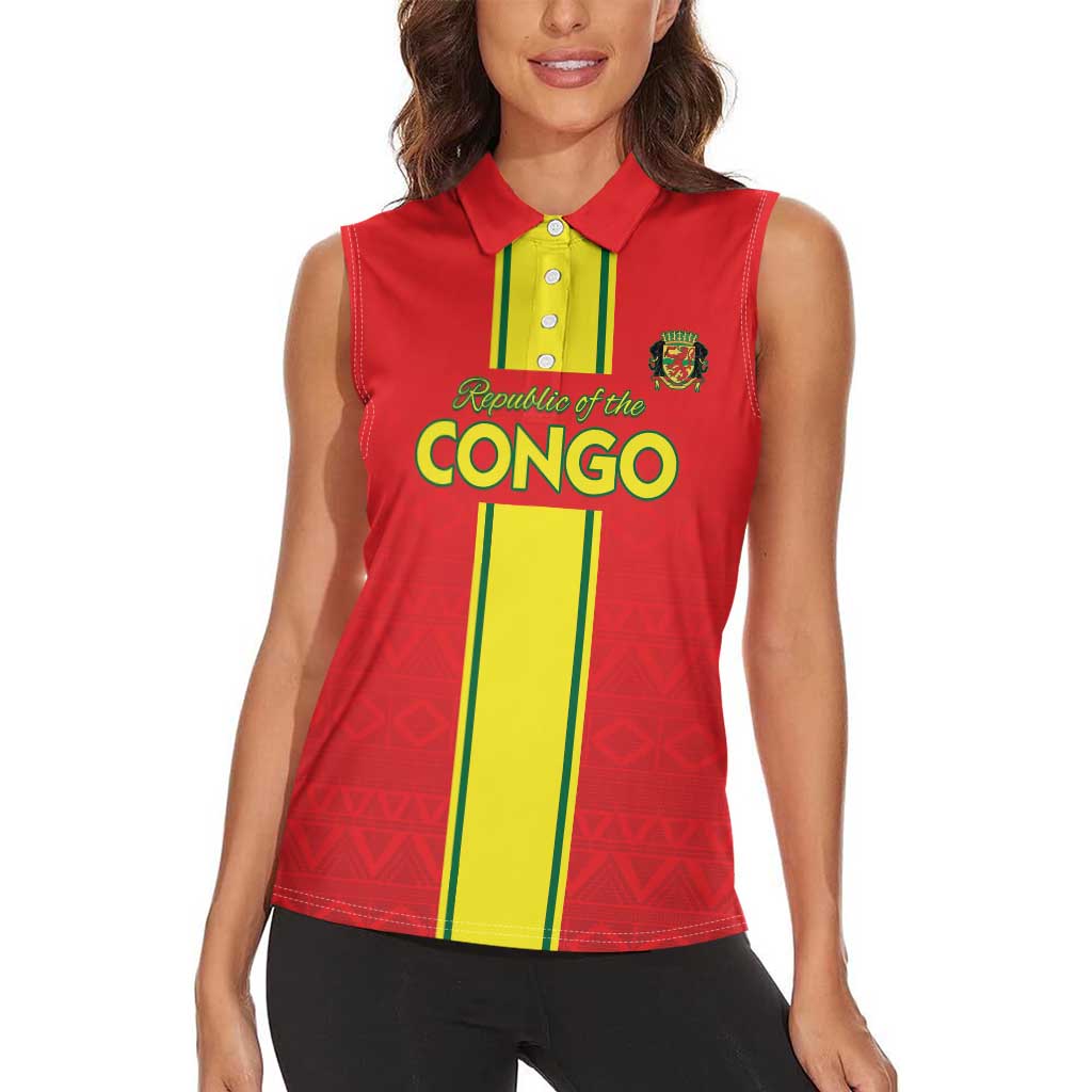 Custom Congo Brazzaville Football Women Sleeveless Polo Shirt Go Ba Diabulu ya Mbwaki Red Color - Wonder Print Shop