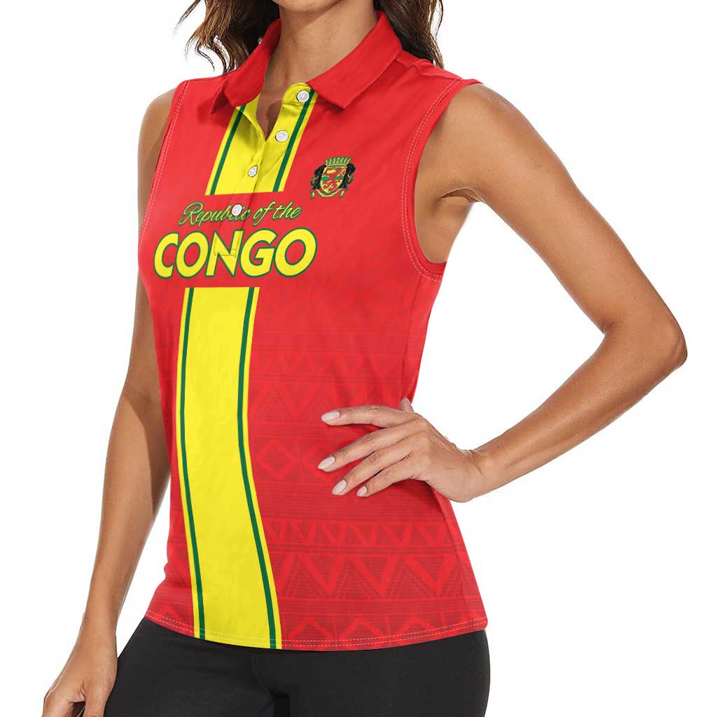 Custom Congo Brazzaville Football Women Sleeveless Polo Shirt Go Ba Diabulu ya Mbwaki Red Color - Wonder Print Shop