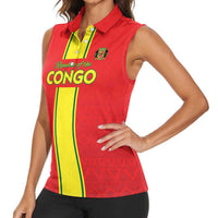 Custom Congo Brazzaville Football Women Sleeveless Polo Shirt Go Ba Diabulu ya Mbwaki Red Color - Wonder Print Shop