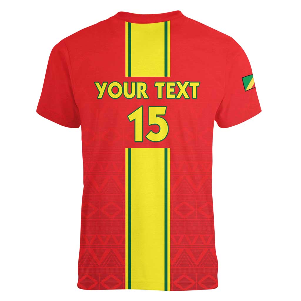 Custom Congo Brazzaville Football Women V-Neck T-Shirt Go Ba Diabulu ya Mbwaki Red Color - Wonder Print Shop