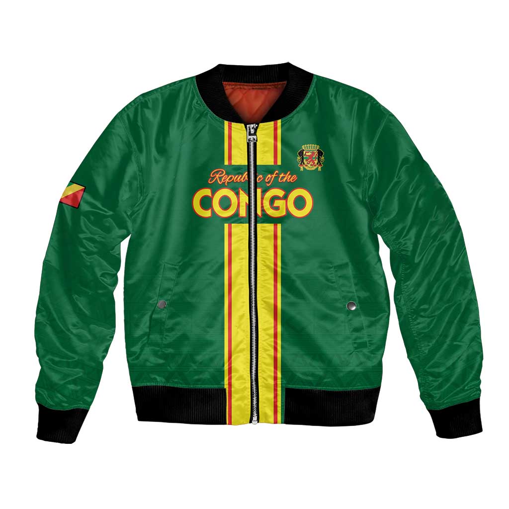 Custom Congo Brazzaville Football Bomber Jacket Go Ba Diabulu ya Mbwaki Green Color - Wonder Print Shop