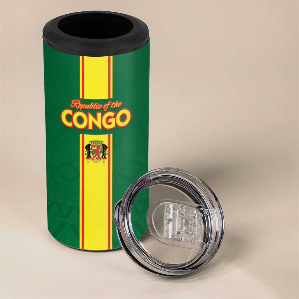 Custom Congo Brazzaville Football 4 in 1 Can Cooler Tumbler Go Ba Diabulu ya Mbwaki Green Color - Wonder Print Shop