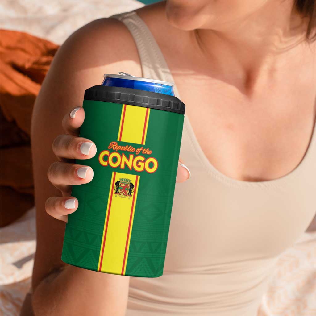 Custom Congo Brazzaville Football 4 in 1 Can Cooler Tumbler Go Ba Diabulu ya Mbwaki Green Color - Wonder Print Shop