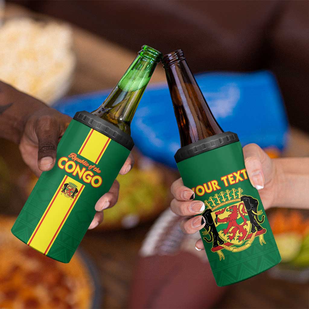 Custom Congo Brazzaville Football 4 in 1 Can Cooler Tumbler Go Ba Diabulu ya Mbwaki Green Color - Wonder Print Shop