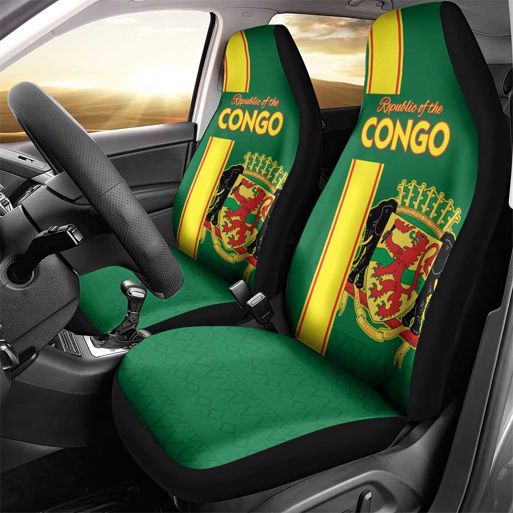 Congo Brazzaville Football Car Seat Cover Go Ba Diabulu ya Mbwaki Green Color - Wonder Print Shop