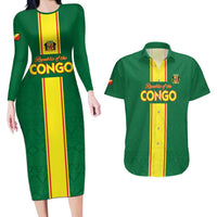 Custom Congo Brazzaville Football Couples Matching Long Sleeve Bodycon Dress and Hawaiian Shirt Go Ba Diabulu ya Mbwaki Green Color - Wonder Print Shop