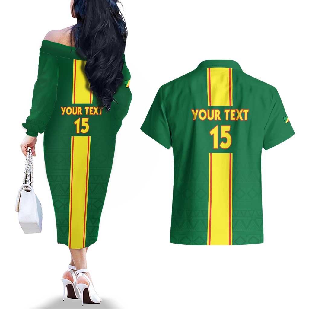 Custom Congo Brazzaville Football Couples Matching Off The Shoulder Long Sleeve Dress and Hawaiian Shirt Go Ba Diabulu ya Mbwaki Green Color - Wonder Print Shop