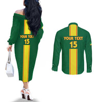 Custom Congo Brazzaville Football Couples Matching Off The Shoulder Long Sleeve Dress and Long Sleeve Button Shirt Go Ba Diabulu ya Mbwaki Green Color - Wonder Print Shop