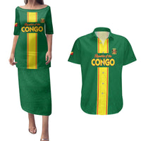 Custom Congo Brazzaville Football Couples Matching Puletasi and Hawaiian Shirt Go Ba Diabulu ya Mbwaki Green Color - Wonder Print Shop