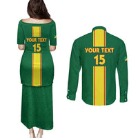 Custom Congo Brazzaville Football Couples Matching Puletasi and Long Sleeve Button Shirt Go Ba Diabulu ya Mbwaki Green Color - Wonder Print Shop