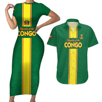 Custom Congo Brazzaville Football Couples Matching Short Sleeve Bodycon Dress and Hawaiian Shirt Go Ba Diabulu ya Mbwaki Green Color - Wonder Print Shop