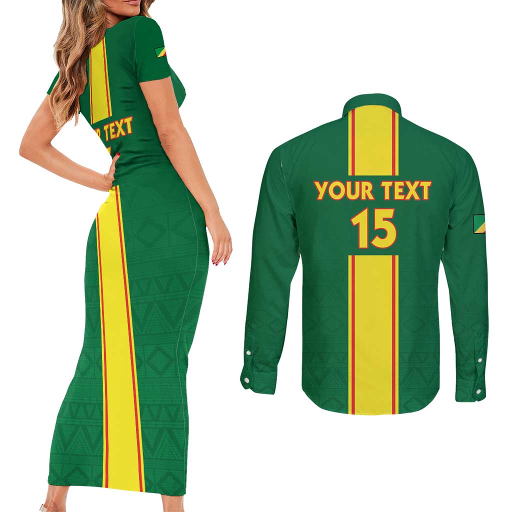 Custom Congo Brazzaville Football Couples Matching Short Sleeve Bodycon Dress and Long Sleeve Button Shirt Go Ba Diabulu ya Mbwaki Green Color - Wonder Print Shop