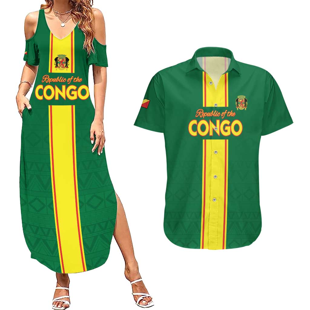Custom Congo Brazzaville Football Couples Matching Summer Maxi Dress and Hawaiian Shirt Go Ba Diabulu ya Mbwaki Green Color - Wonder Print Shop
