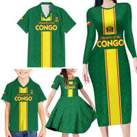 Custom Congo Brazzaville Football Family Matching Long Sleeve Bodycon Dress and Hawaiian Shirt Go Ba Diabulu ya Mbwaki Green Color - Wonder Print Shop