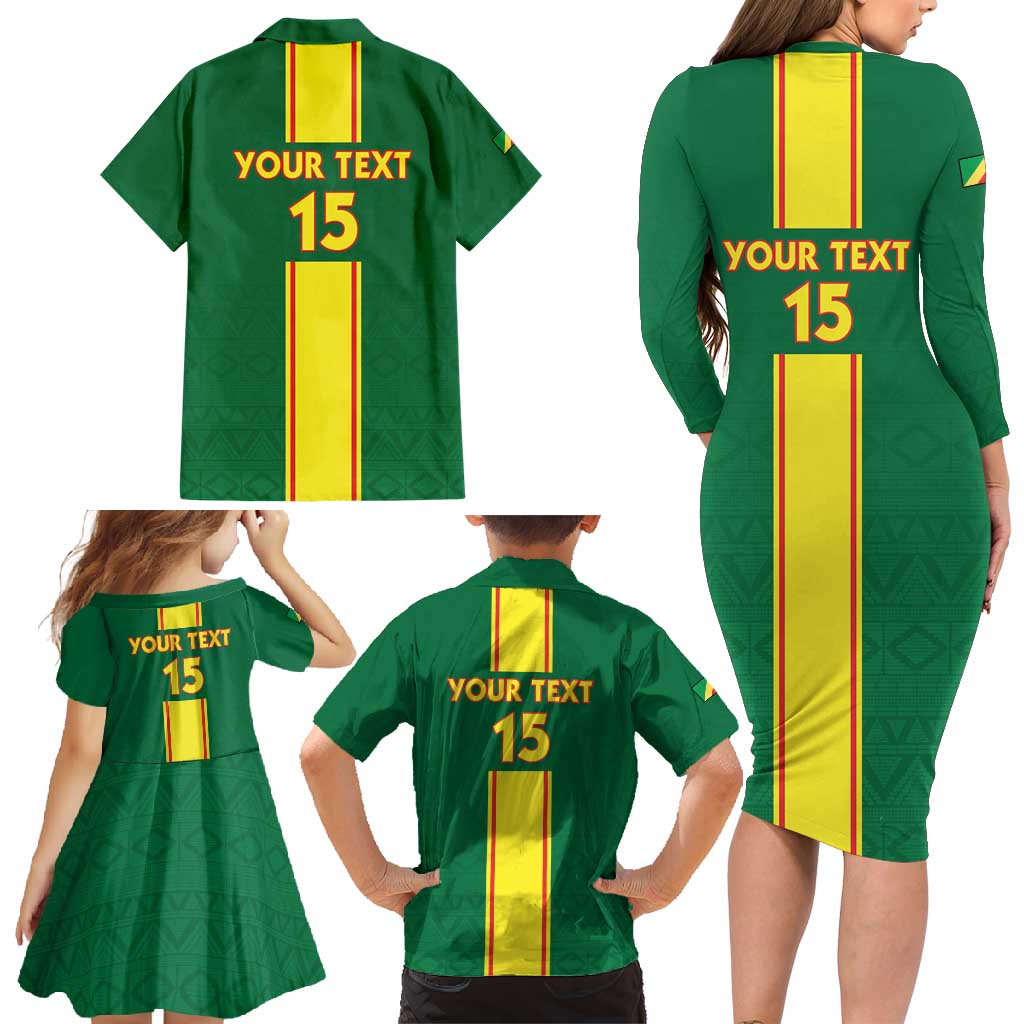 Custom Congo Brazzaville Football Family Matching Long Sleeve Bodycon Dress and Hawaiian Shirt Go Ba Diabulu ya Mbwaki Green Color - Wonder Print Shop