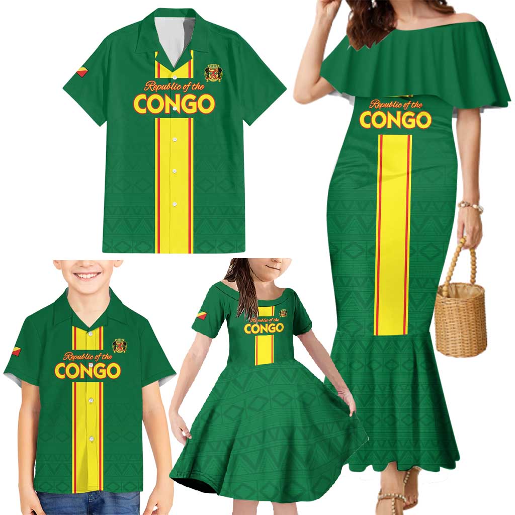 Custom Congo Brazzaville Football Family Matching Mermaid Dress and Hawaiian Shirt Go Ba Diabulu ya Mbwaki Green Color - Wonder Print Shop