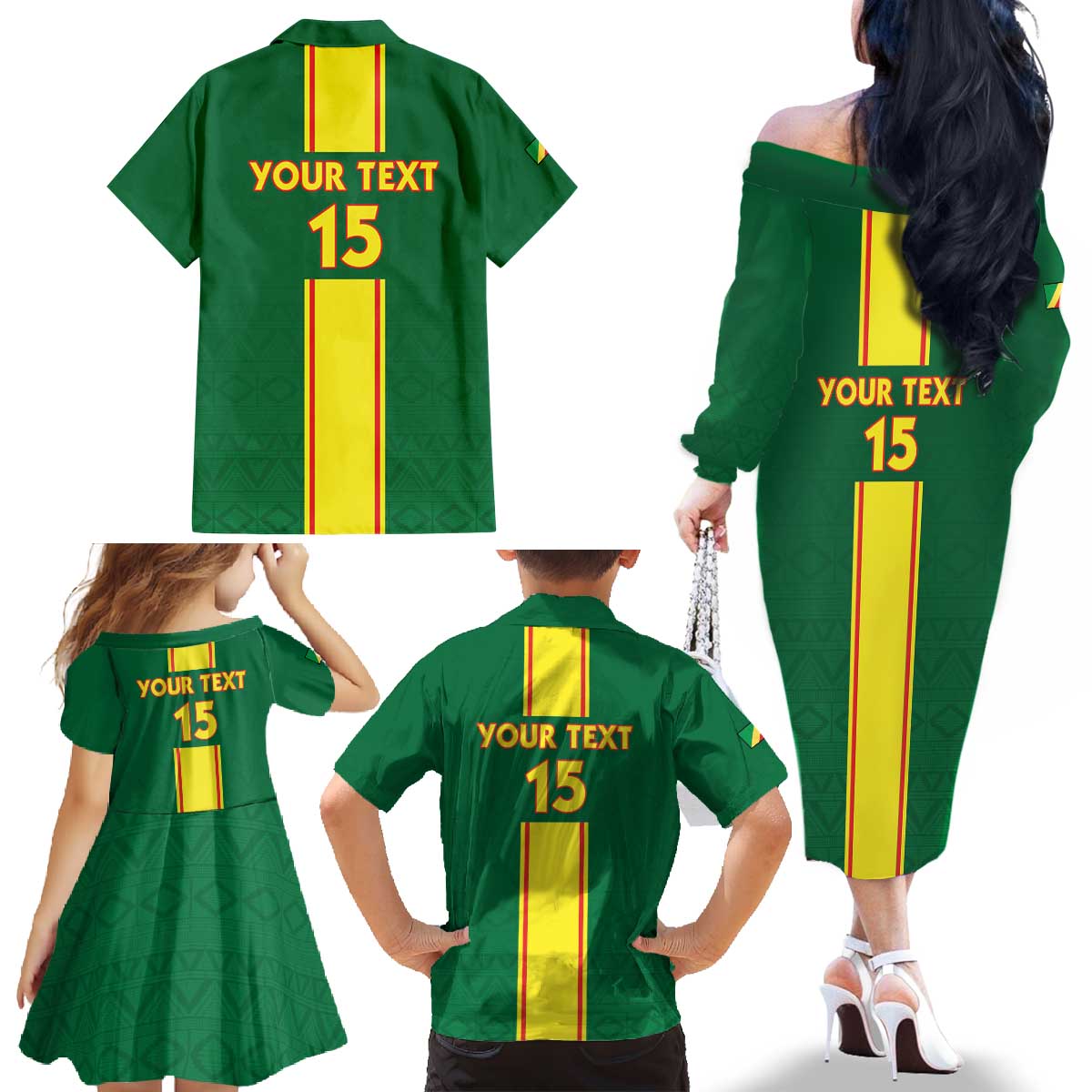 Custom Congo Brazzaville Football Family Matching Off The Shoulder Long Sleeve Dress and Hawaiian Shirt Go Ba Diabulu ya Mbwaki Green Color - Wonder Print Shop