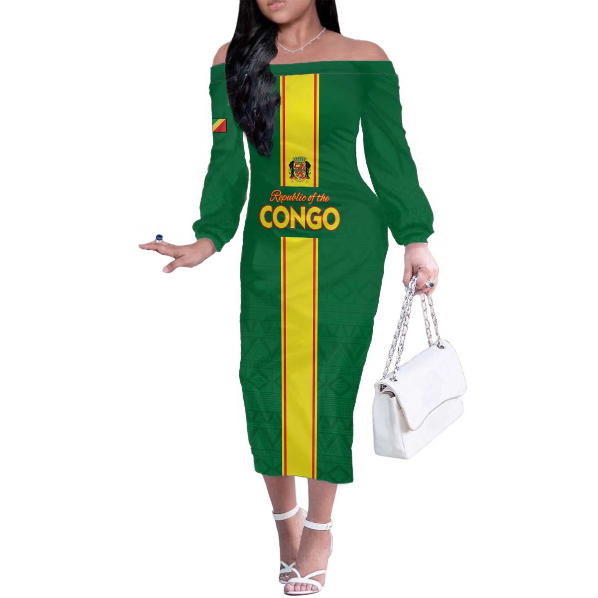 Custom Congo Brazzaville Football Family Matching Off The Shoulder Long Sleeve Dress and Hawaiian Shirt Go Ba Diabulu ya Mbwaki Green Color - Wonder Print Shop