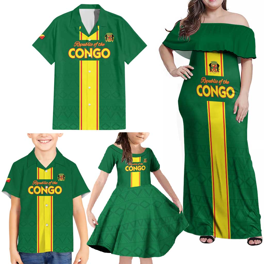 Custom Congo Brazzaville Football Family Matching Off Shoulder Maxi Dress and Hawaiian Shirt Go Ba Diabulu ya Mbwaki Green Color - Wonder Print Shop
