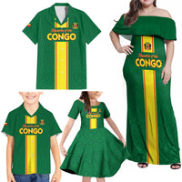 Custom Congo Brazzaville Football Family Matching Off Shoulder Maxi Dress and Hawaiian Shirt Go Ba Diabulu ya Mbwaki Green Color - Wonder Print Shop