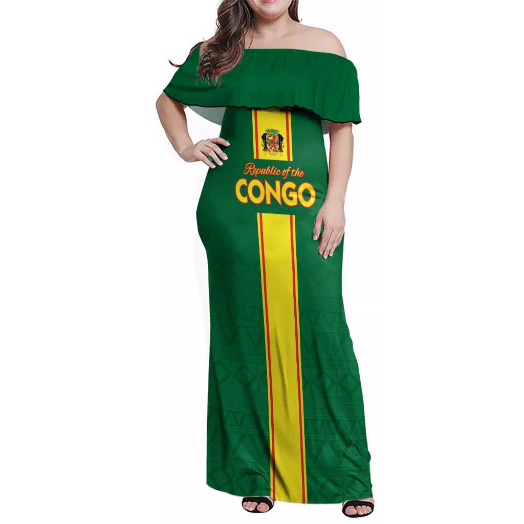 Custom Congo Brazzaville Football Family Matching Off Shoulder Maxi Dress and Hawaiian Shirt Go Ba Diabulu ya Mbwaki Green Color - Wonder Print Shop