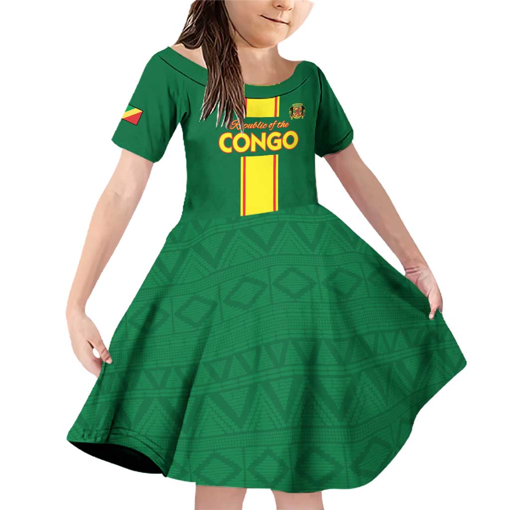 Custom Congo Brazzaville Football Family Matching Off Shoulder Short Dress and Hawaiian Shirt Go Ba Diabulu ya Mbwaki Green Color - Wonder Print Shop
