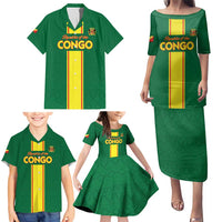 Custom Congo Brazzaville Football Family Matching Puletasi and Hawaiian Shirt Go Ba Diabulu ya Mbwaki Green Color - Wonder Print Shop