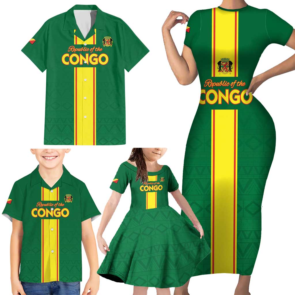 Custom Congo Brazzaville Football Family Matching Short Sleeve Bodycon Dress and Hawaiian Shirt Go Ba Diabulu ya Mbwaki Green Color - Wonder Print Shop