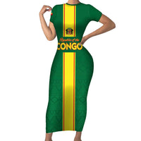 Custom Congo Brazzaville Football Family Matching Short Sleeve Bodycon Dress and Hawaiian Shirt Go Ba Diabulu ya Mbwaki Green Color - Wonder Print Shop
