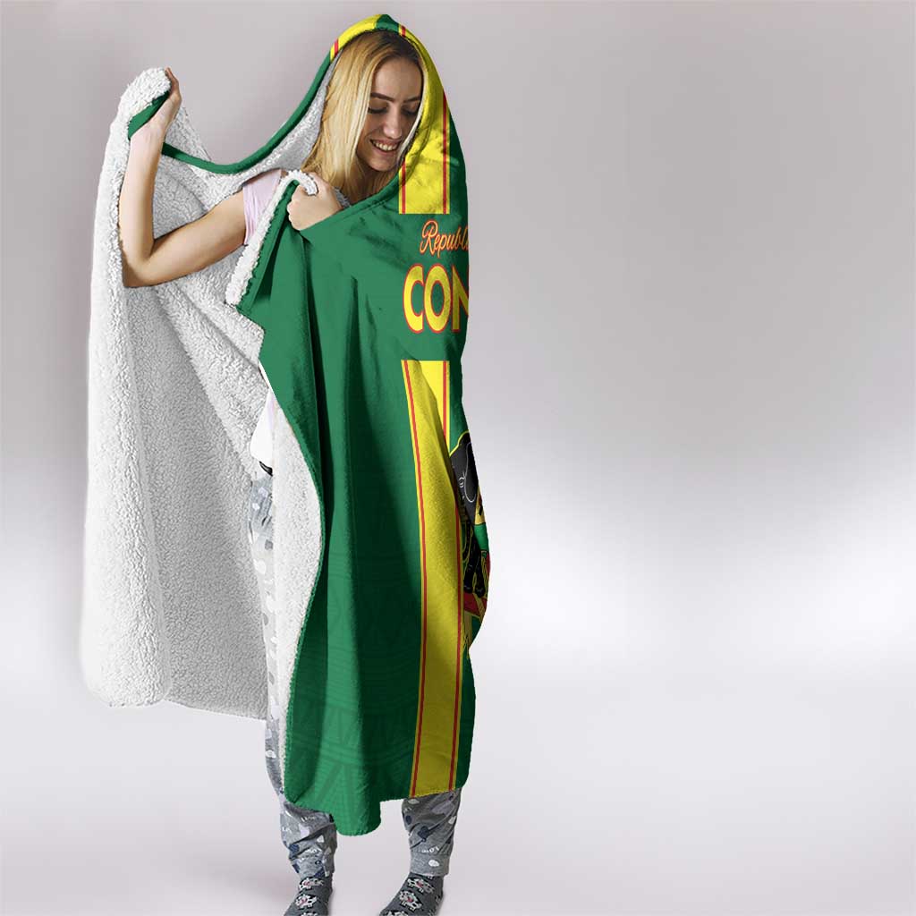 Congo Brazzaville Football Hooded Blanket Go Ba Diabulu ya Mbwaki Green Color - Wonder Print Shop